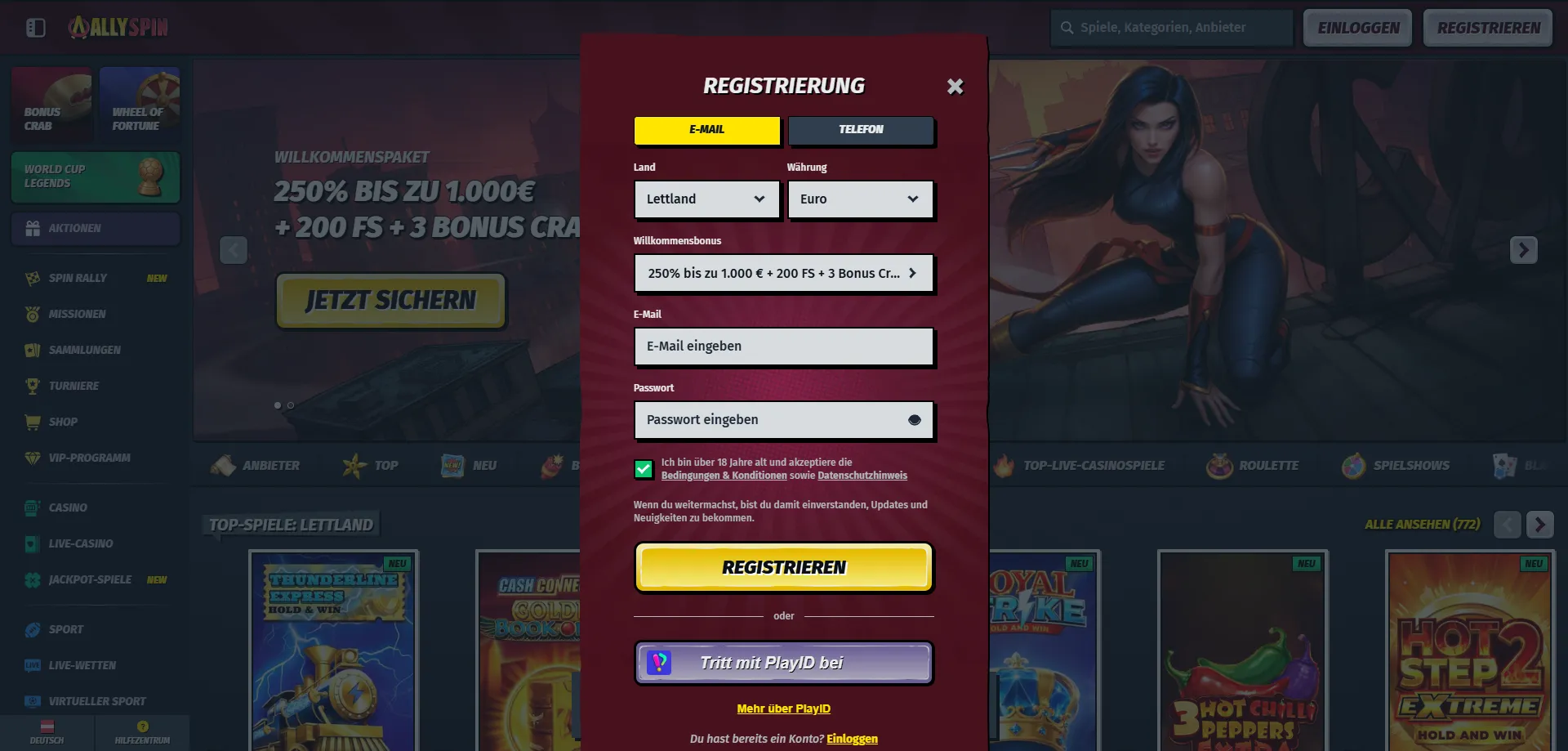 AllySpin Casino Registrierung – einfache Anmeldung für österreichische Spieler