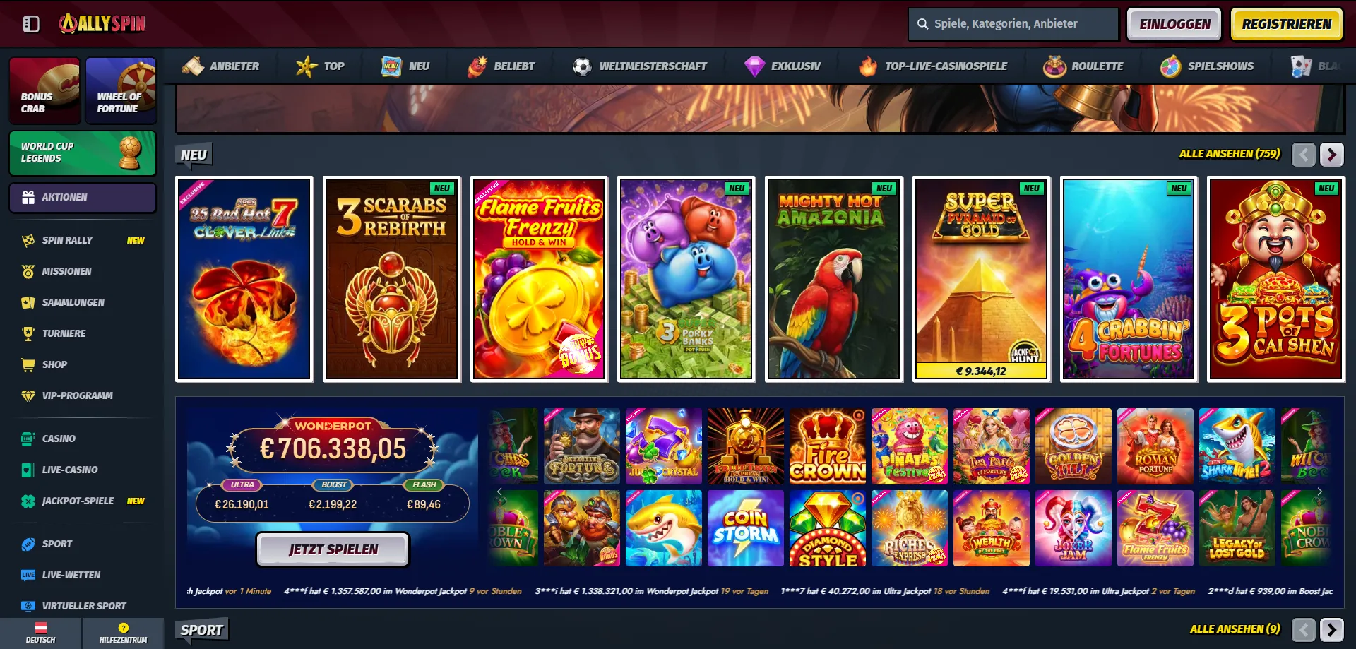 AllySpin Casino Slot-Spiele – über 9.000 Titel von Top-Anbietern