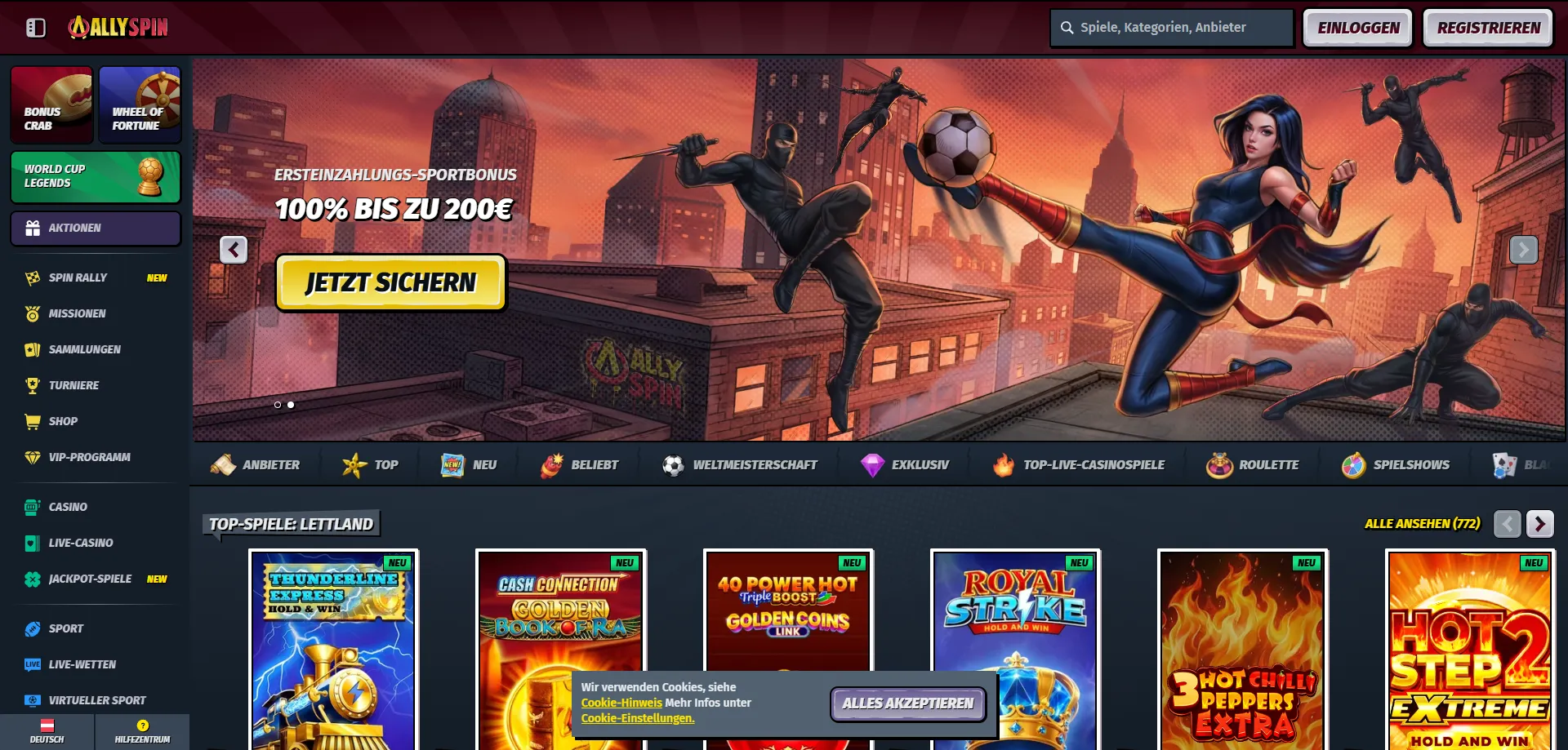 AllySpin Casino Österreich Übersicht – 10.000 Spiele und Willkommensbonus