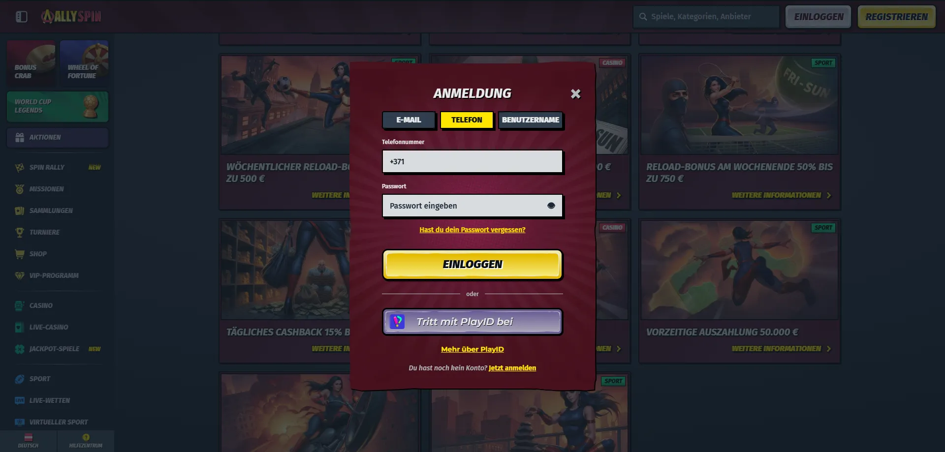 AllySpin Casino Login und Spielerkonto – sichere Anmeldung in Österreich